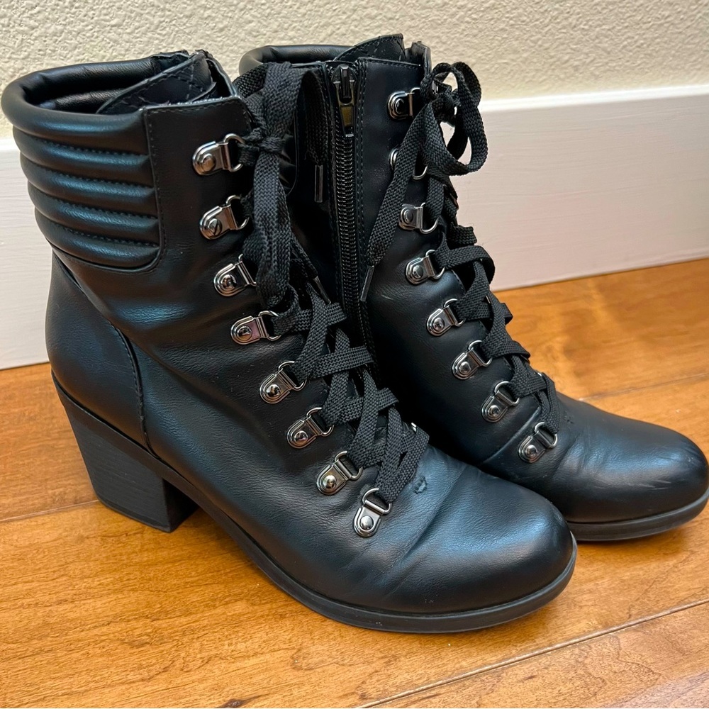 Guess Jet Black Amend Stacked Heel Booties - Size 8.5